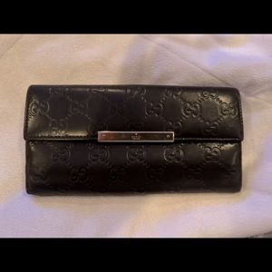 Authentic Beautiful Monogram Leather Gucci Long Wallet - Very Dark Brown
